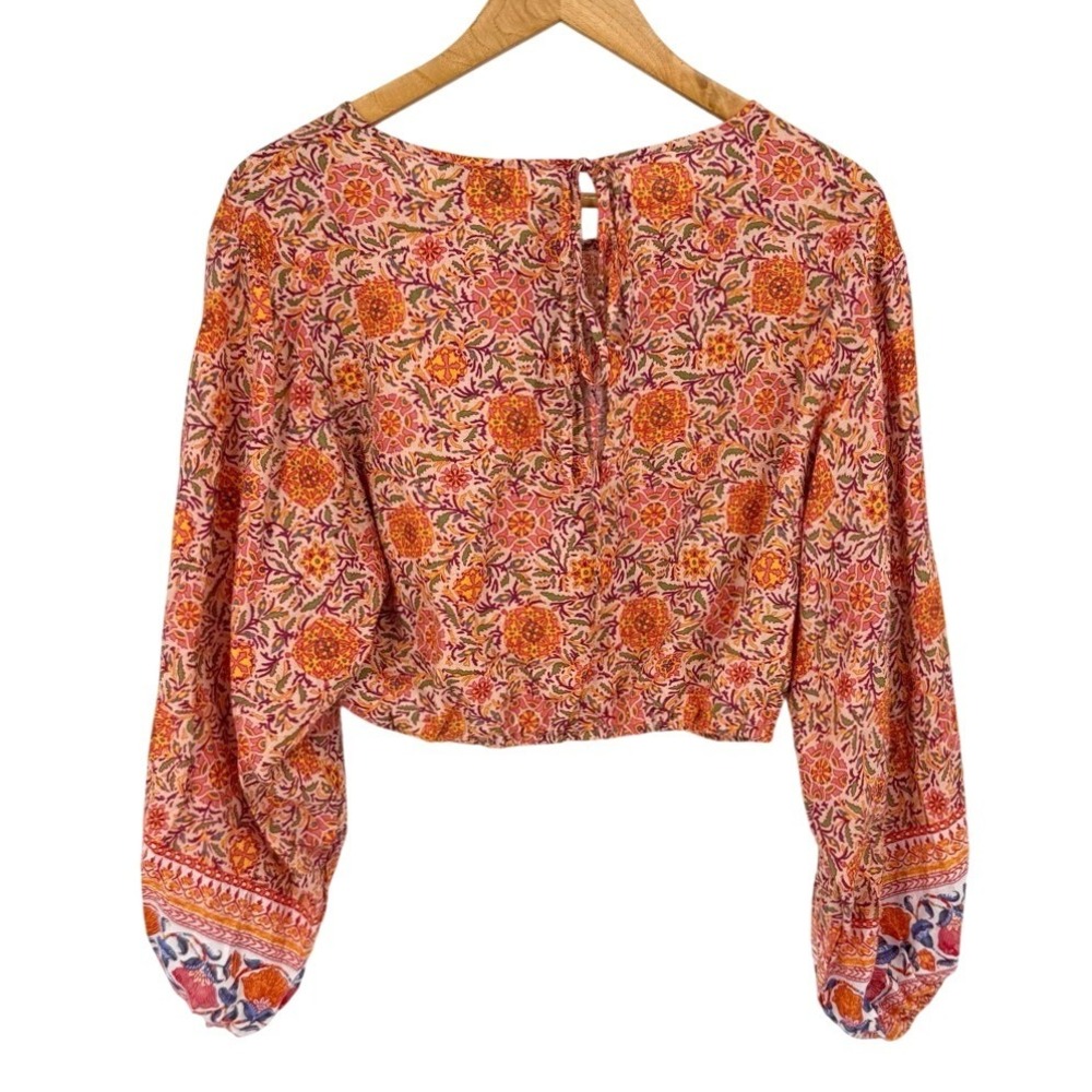 Rachel Zoe Womens Medium Crop Top Floral Linen Blend Long Sleeve Boho Blouse NEW - Picture 3 of 8